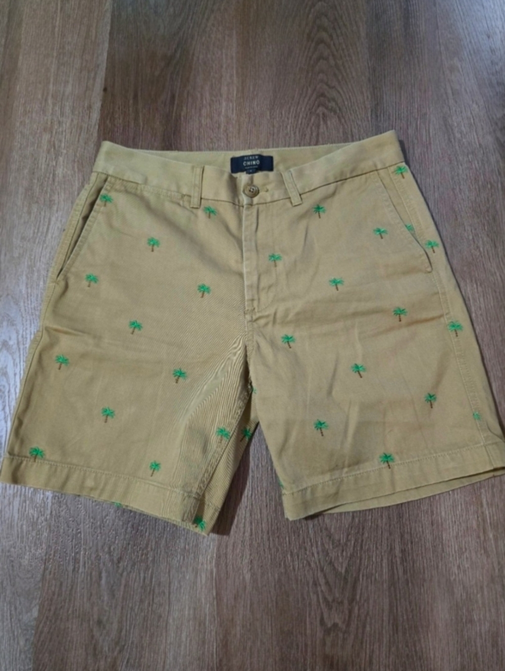 J.‎ Crew Womens Chino Shorts Tan Green Palm Trees Embroidery Size 4